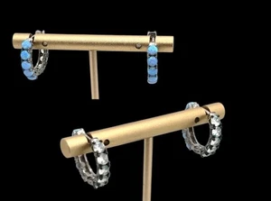 Vintage Blue Fire Opals And Diamonds Sterling Silver Double-Sided Earrings - Picture 1 of 4