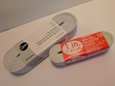 DRITZ Non-Roll Elastic 1 inch wide 2 rolls Total 7-1/2 yards White NIP - Image 1 of 2