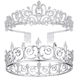 King & Queen Crystal Tiara and Crown for Weddings and Events - Picture 1 of 12