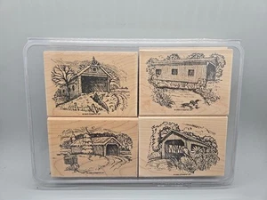 Stampin' Up! Juego de sellos de cambio de estaciones - puentes cubiertos nieve invierno verano otoño - Imagen 1 de 3