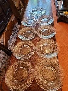 VIntage Lot Of 9 FOSTORIA Etched Glass CORSAGE Plates - Picture 1 of 9