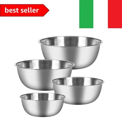 Set di 4 Ciotole Acciaio Inox Cucina con 4 Dimensioni 0,7 l/ 1,2 l/ 1,8 l/ 2,... - Immagine 1 di 4