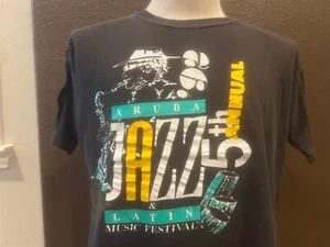 Camiseta Negra Vintage Años 80 Festival de Jazz y Música Latina de Aruba Talla L - Imagen 1 de 4