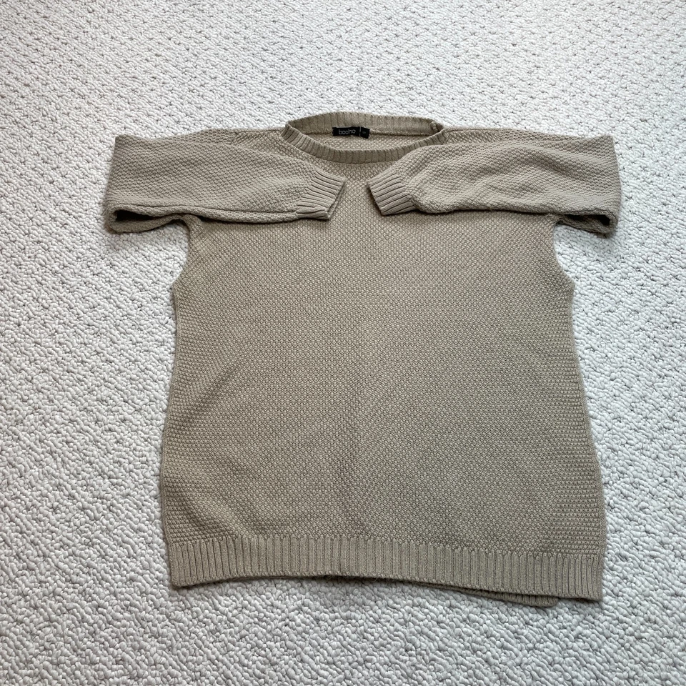 Boohoo Sweater Top Womens Small Oatmeal Beige Slit Sides Pullover Acrylic Solid - Image 1 of 4