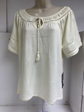 Cherokee Women's Short Sleeve Tie Front Cardigan Sweater EGRET Size Medium NWT