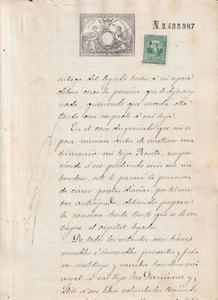 1878-PS-11 ESPAÑA SPAIN REVENUE SEALLED PAPER 1878 SELLO 11º + SOC TIMBRE - Picture 1 of 2