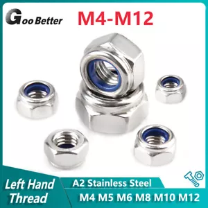 Left Hand Thread Nyloc Nylon Insert Hex Lock Nuts M4 M5 M6 M8M10M12 A2 Stainless - Picture 1 of 11