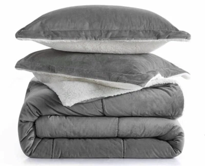3 PC Comforter + Shams Bedding Micromink Sherpa Plush Full Queen Heavyweight - Image 1 of 4