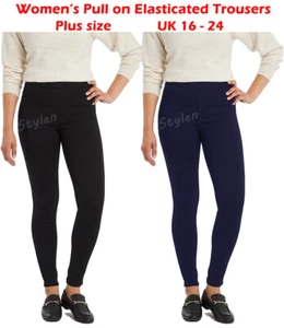 Women Pull On Elasticated Trouser Stretch Cherry Berry Plus Size Trousers 16-24 - Foto 1 di 9