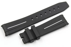 Watch Band Silicone Black Ruler White 20/18mm Waterproof Unisex Luxury New - Picture 1 of 6