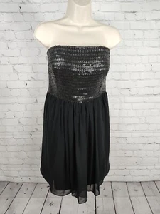 Phoebe Couture Black Strapless Sequin Lace Silk Skirt Empire Waist Dress Size 10 - Picture 1 of 11
