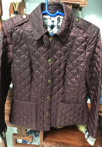 Giacca Borgogna trapuntata Burberry Brit cappotto blazer Nova foderata a scacchi taglia M