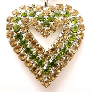 Tarina Tarantino necklace Y2K heart beige & green Swarovski w/ silvertone chain - Picture 1 of 13