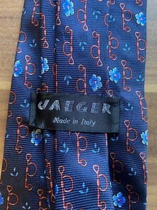 Jaeger Pure Silk Neck Tie - Dark Navy and Red With Blue Flowers- Modern Design, - Picture 1 of 6