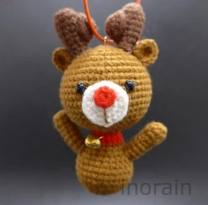Christmas Deer Crochet Amigurumi Plush Doll Big Ring Keychain Bag Swing Keyring - Picture 1 of 5