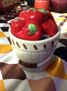 Apple Basket Sugar Bowl Houston Harvest Ceramic 5" Chestnut Creek bushel 2005 - Picture 1 of 8