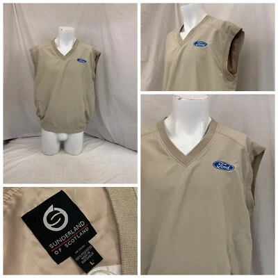 Sunderland Of Scotland Ford Golf Vest Mens L Vneck Khaki Pocket YGI N2-725 - Image 1 of 4
