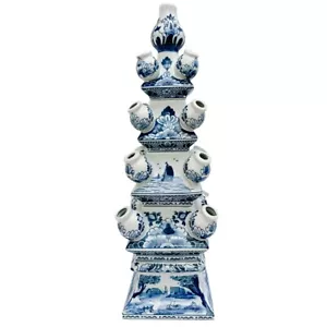 Large 23" Blue & White 4 Tier Delft Style Tulipiere Vase - Picture 1 of 10