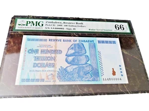 ZIMBABWE 100 TRILLION DOLLARS PMG 66⭐️SUPER RADAR 4000004 P91 UNC MONEY AFRICA⭐ - Picture 1 of 10