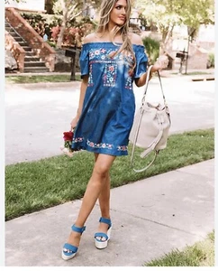 Vestido Savanna Jane Cambray Bordado Floral Forrado Talla S - Imagen 1 de 13