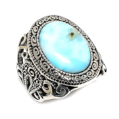 Кольцо из стерлингового серебра 925 пробы с натуральным карибским ларимаром размер 8,5 k266 - Изображение 1 из 4