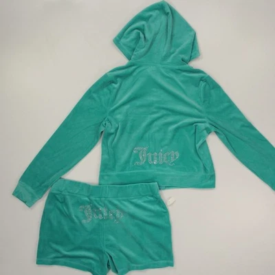 Juicy Couture Women's Velour Track Set Size XL Teal Hoodie Shorts Bling Y2K - Image 1 of 4