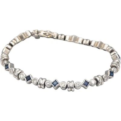 14k White Gold Diamond and Sapphire Fancy Link Bracelet 2.50CT - Image 1 of 4