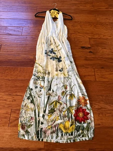 Maxi Vestido Rinascimento Hecho en Italia Floral Amarillo y Marfil Halter M - Imagen 1 de 16