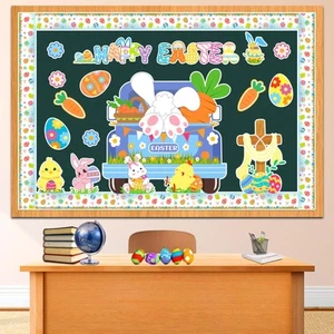 Happy Easter Bulletin Board Decorations with Egg Bunny Chick CrossBulletin Bo... - Picture 1 of 6