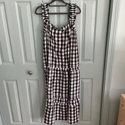 Old Navy Women’s Buffalo Check Plaid Black White Tiered Tank Maxi Dress XL - Image 1 of 4