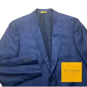 Hickey Freeman Suit Jacket Mens 40 R Navy Plaid Wool Plaid Recent USA Made MINT - Picture 1 of 9