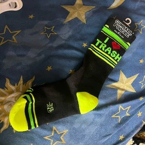 I LOVE TRASH Socks Gumball Poodle Gym Crew Socks Novelty Black Neon Green One Sz - Picture 1 of 5