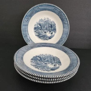 Currier und Ives blau von Royal 8 1/2" Suppenschüsseln mit Rand 4er Set, Frühwinter - Bild 1 von 9