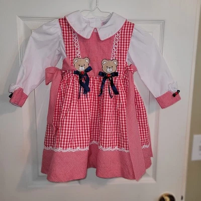 Vestido Vintage Feminino Lace Me Fantasia Vermelho Gingham Xadrez Forrado com Lados Ajustáveis 2T  - Imagem 1 de 4