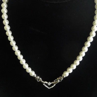 Collana Di Perle 8Mm Con Chiusura A Cuore Gioielli Da Sposa Bianco - Immagine 1 di 4