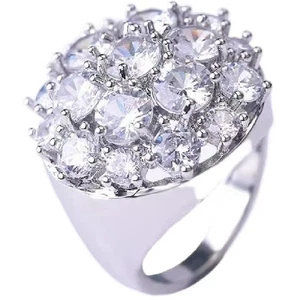 Luxus Voll Diamant Rund Super Flash Zirkon Ring Bankett 925 Sterling Silber... - Bild 1 von 6