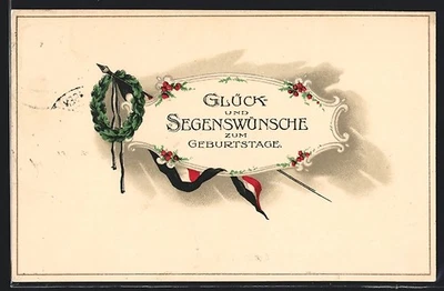 Ansichtskarte Deutsche Fahne, Ehrenkranz, Geburtstagsgruß  - Bild 1 von 2