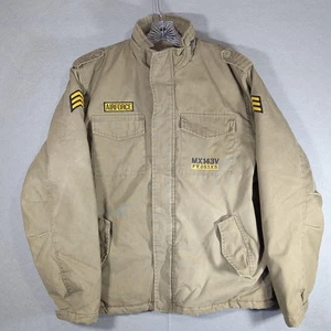 Burnside Airforce Jacket Mens XL Tan MX143V Military Patch Lined Full Zip Coat - Picture 1 of 11