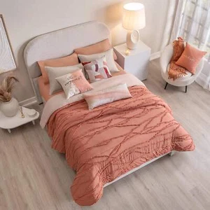 Cataluna 5 Piece Soft Coral Romantic Tufted Bohemian Reversible Comforter Set - Picture 1 of 6