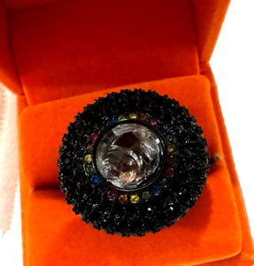 NEW KURT GEIGER LONDON Pave Stone Statement Cocktail Ring sz 8 Black - Picture 1 of 6