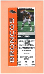 Oakland Raiders at Denver Broncos 11-22-1999 ticket Bill Romanowski photo Boston - Picture 1 of 2