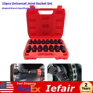 Juego de 15 piezas de enchufes de junta universal Juego de enchufes de 8-22 mm Juego de enchufes giratorios de 3/8" con estuche - Imagen 1 de 13