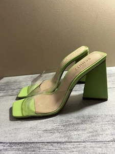 Schutz Lizah Vinyl Lime Green Sandal Size 9.5B Mule Leather See-through Upper - Picture 1 of 8