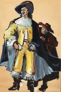Antique original gouache painting costume design titled - Picture 1 of 14