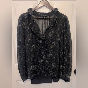 Banana Republic Langarm-Bluse Damen schwarz Blumenmuster Schlitzausschnitt Größe L - Bild 1 von 4
