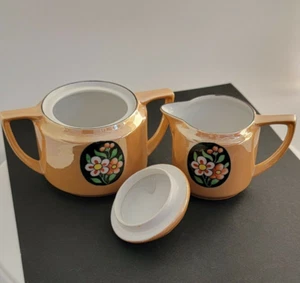 Vintage Meito China Windmill Sugar Bowl & Creamer - Lusterware Made in Japan - Picture 1 of 9
