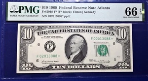 1969 $10 Federal Reserve Note Fr-2018-F* Atlanta PMG66 Gem EPQ - Picture 1 of 2