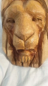 Hand Carved Wooden Lion's Head Dated 2013 Preowned - Picture 1 of 15