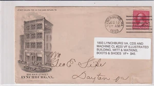1893 Lynchburg VA cl mach #220 Illust advt Witt & Watkins Boots & Shoes (b487) - Picture 1 of 1