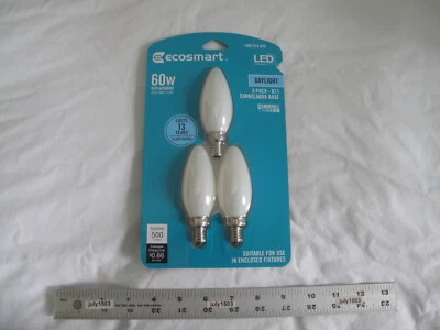(3) NEW EcoSmart 60w Dimmable LED Daylight 5000K B11 Bulb Candelabra E12 Frosted - Image 1 of 4